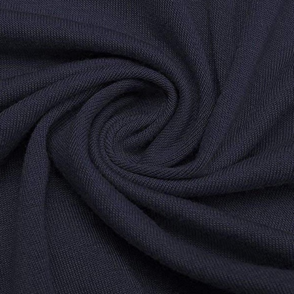Down Solid Navy Blue Knit Ribbed Neckline Cardigan - Picture 6 of 6
